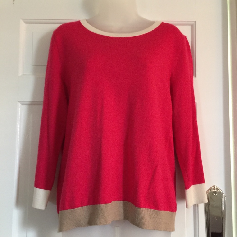 Talbots Pink Cotton Sweater with 2 Color Trim L